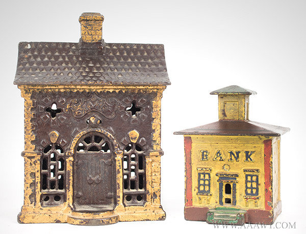 Antique Banks, Still Banks, Cast Iron, Roof, Cupola, group view